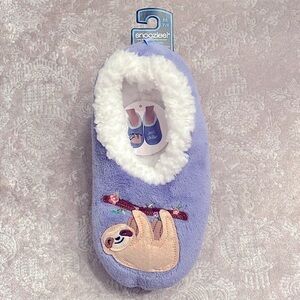 Brand New Snoozies! Slippers Sloth "Just Chillin" Lavender Cozy Fleece Non Skid